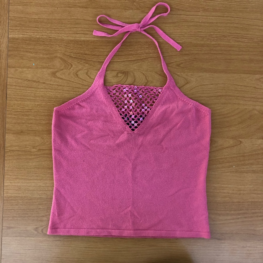 Express Pink Sequin Halter Top